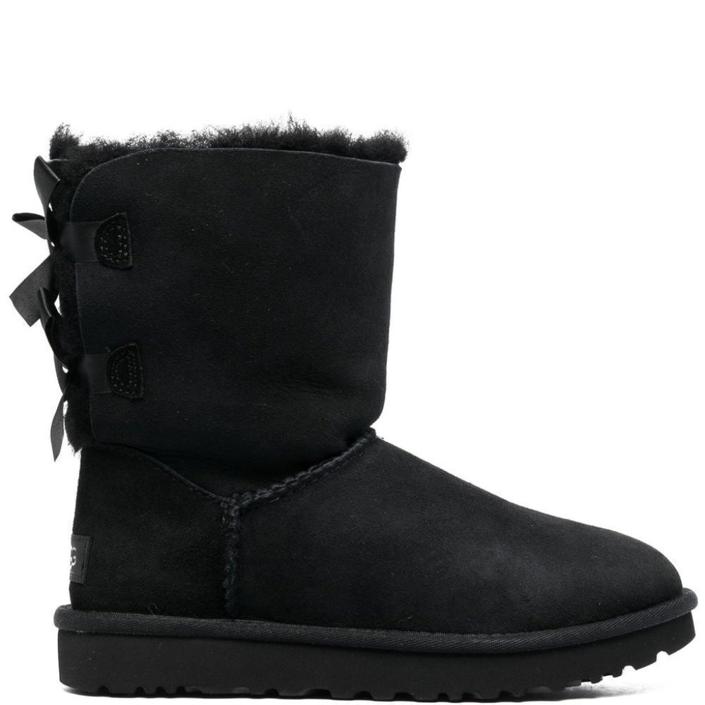 Ugg Bailey Bow II Diagonal Stripe Bows Suede Boots Size 10M Black